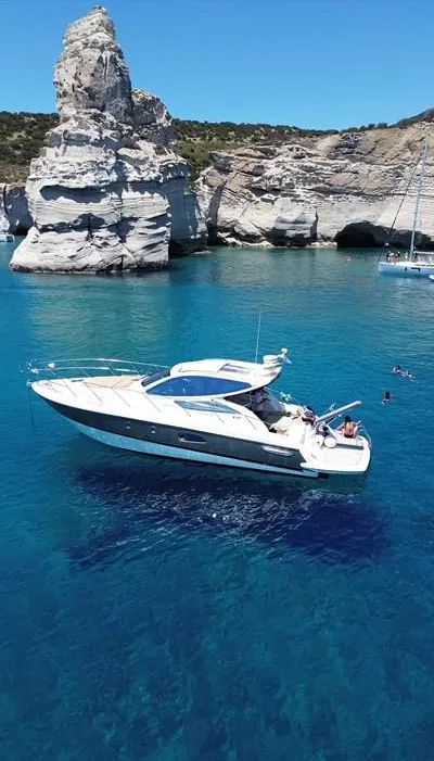 Agia Marina, a Cranchi Mediterranee 43 motorboat at Thira Municipal Unit, Greece