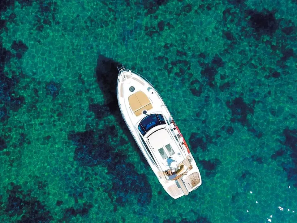 Agia Marina, a Cranchi Mediterranee 43 motorboat at Thira Municipal Unit, Greece