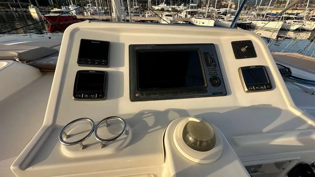 Cockpit of Branchia, a Lagoon 450 Fly catamaran at Naples, Italy