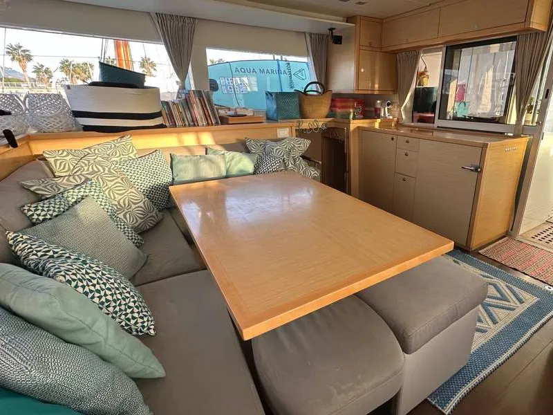 Salon of Branchia, a Lagoon 450 Fly catamaran at Naples, Italy