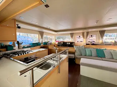 Galley of Branchia, a Lagoon 450 Fly catamaran at Naples, Italy