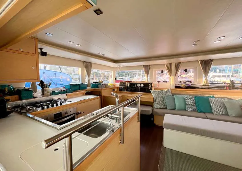 Galley of Branchia, a Lagoon 450 Fly catamaran at Naples, Italy