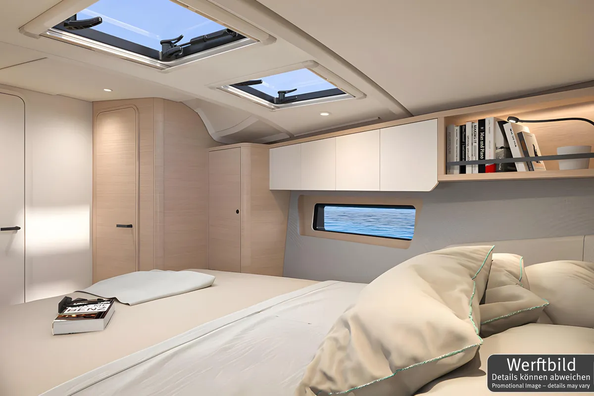 Cabin on Gimme! Gimme!, a Dufour 44 sailboat at Palma de Mallorca, Spain