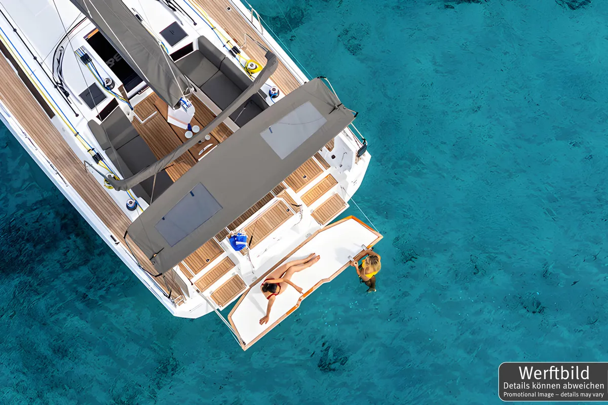 Deck of Gimme! Gimme!, a Dufour 44 sailboat at Palma de Mallorca, Spain