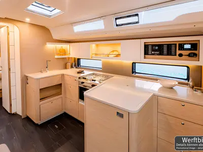 Galley of Gimme! Gimme!, a Dufour 44 sailboat at Palma de Mallorca, Spain