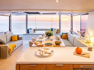 Salon of Mastermind II, a Bali 5.4 catamaran at Alameda, United States