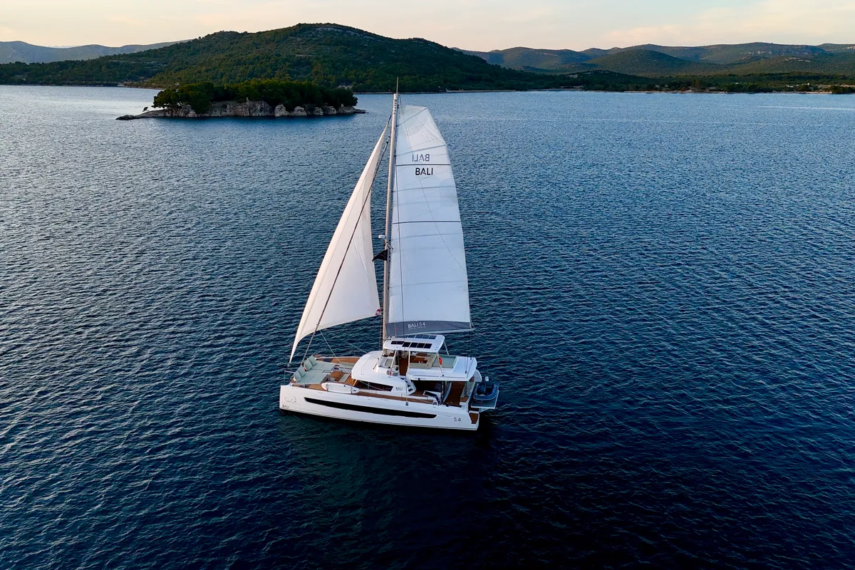 Exterior view of Mastermind II, a Bali 5.4 catamaran at Alameda, United States