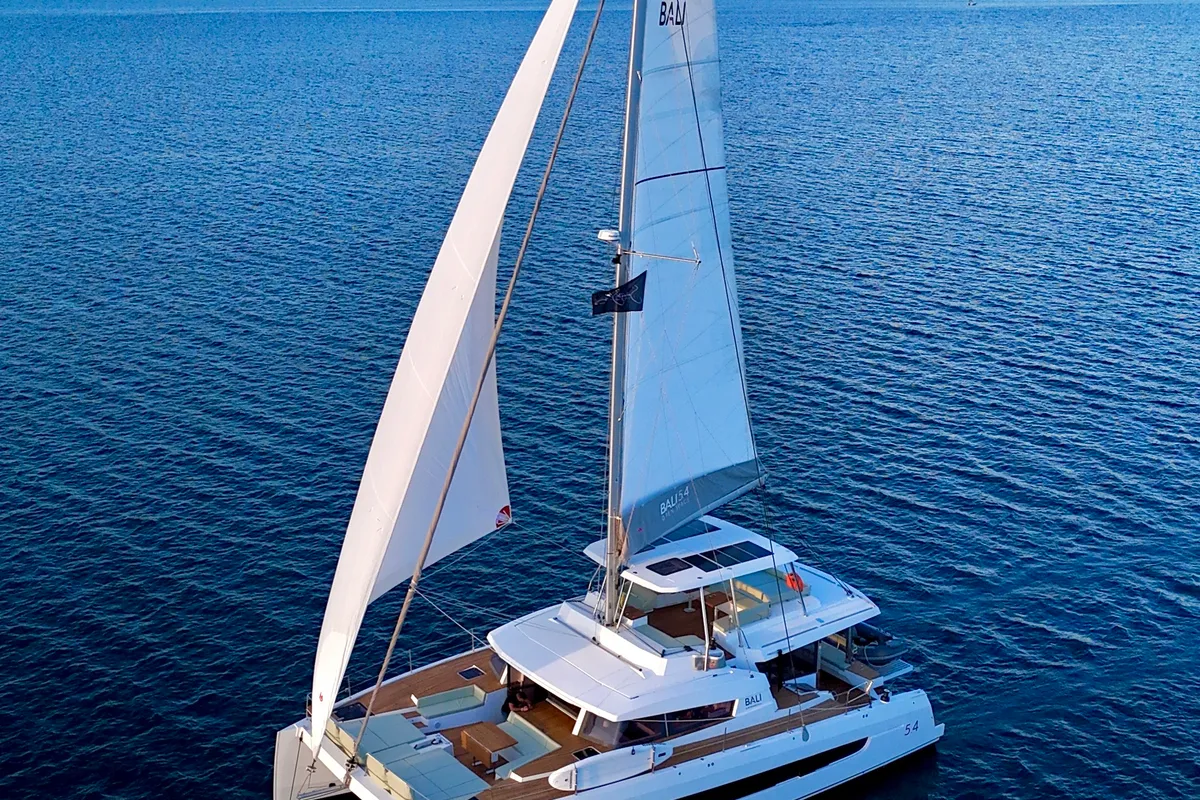 Exterior view of Mastermind II, a Bali 5.4 catamaran at Alameda, United States