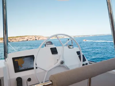 Cockpit of Mastermind II, a Bali 5.4 catamaran at Alameda, United States