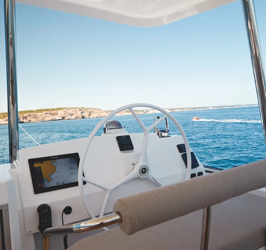 Cockpit of Mastermind II, a Bali 5.4 catamaran at Alameda, United States