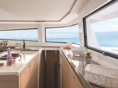 Galley of Mastermind II, a Bali 5.4 catamaran at Alameda, United States