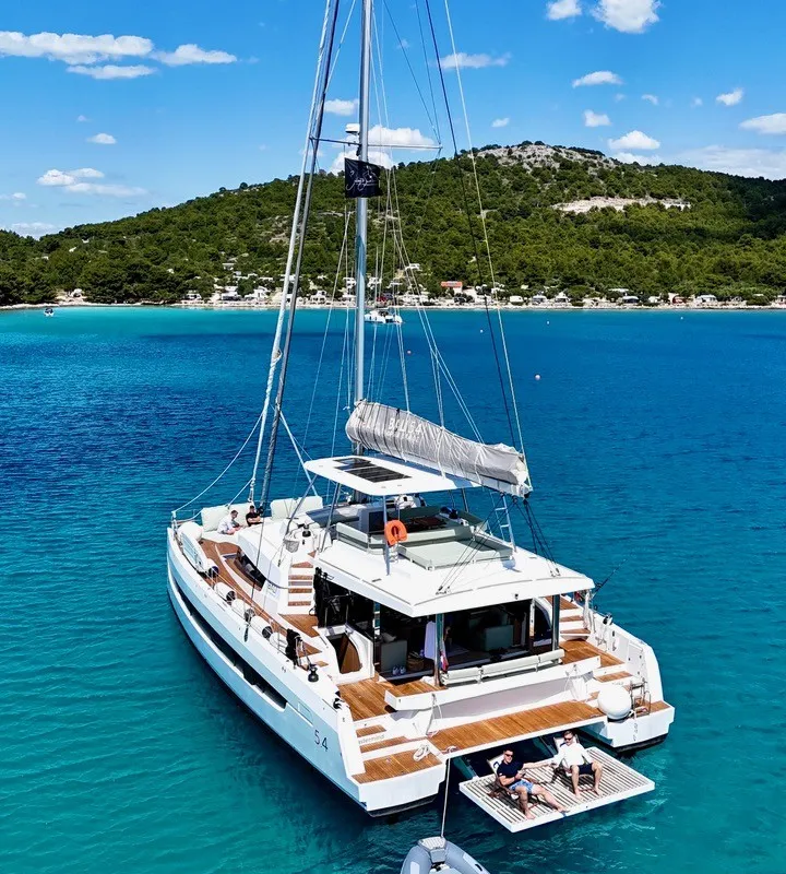 Exterior view of Mastermind II, a Bali 5.4 catamaran at Alameda, United States