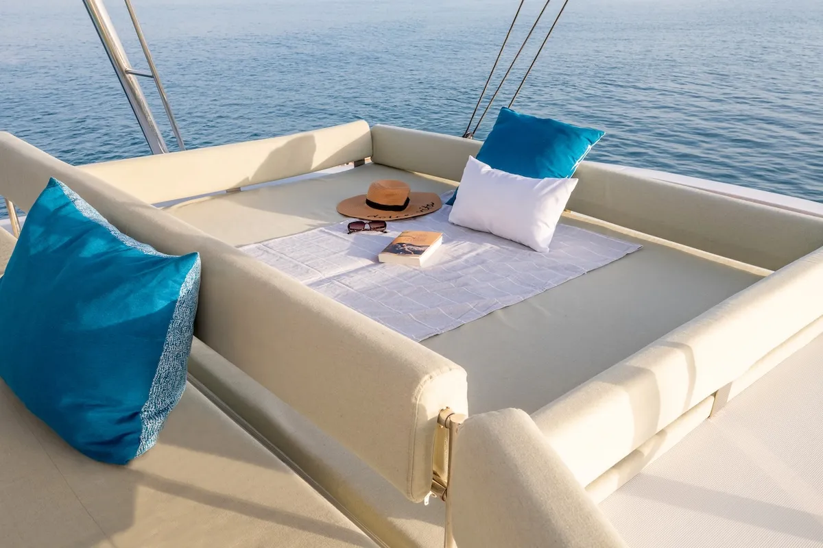 Deck of Mastermind II, a Bali 5.4 catamaran at Alameda, United States