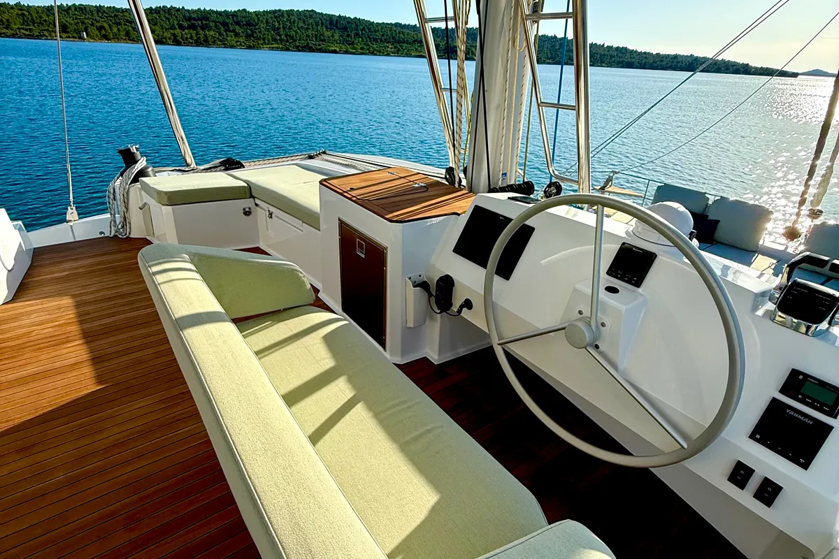 Cockpit of Mastermind II, a Bali 5.4 catamaran at Alameda, United States