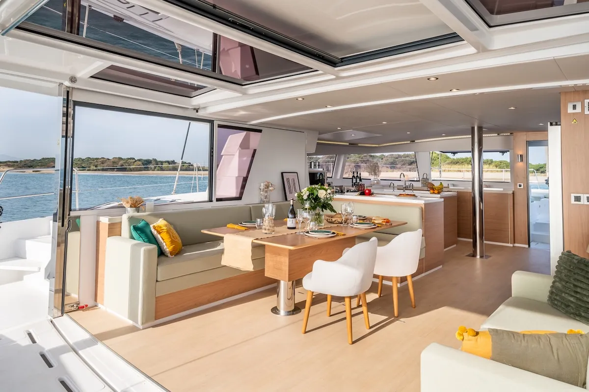 Salon of Mastermind II, a Bali 5.4 catamaran at Alameda, United States