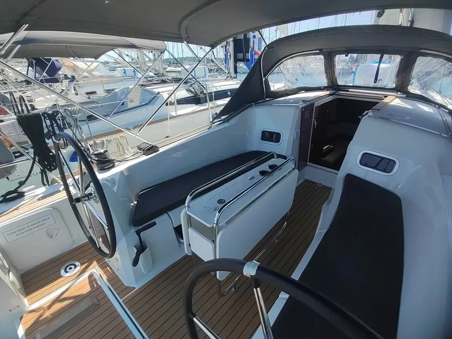 Cockpit of Fig, a Jeanneau Sun Odyssey 349 sailboat at Pula, Croatia