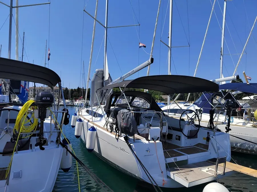 Exterior view of Fig, a Jeanneau Sun Odyssey 349 sailboat at Pula, Croatia