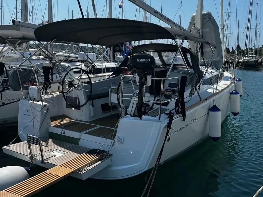 Exterior view of Fig, a Jeanneau Sun Odyssey 349 sailboat at Pula, Croatia