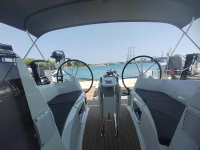 Cockpit of Fig, a Jeanneau Sun Odyssey 349 sailboat at Pula, Croatia