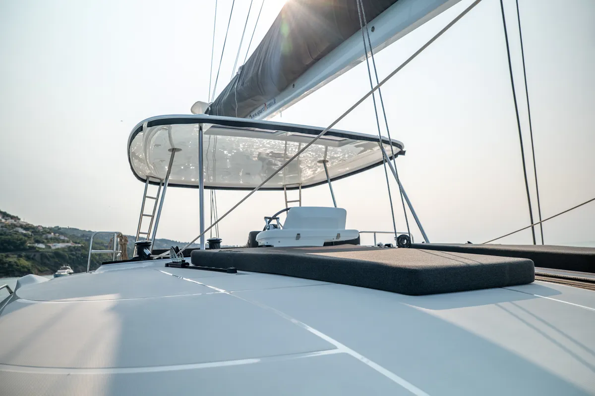 Deck of Sailuxe - Fichetto, a Lagoon 51 catamaran at Castellammare del Golfo, Italy
