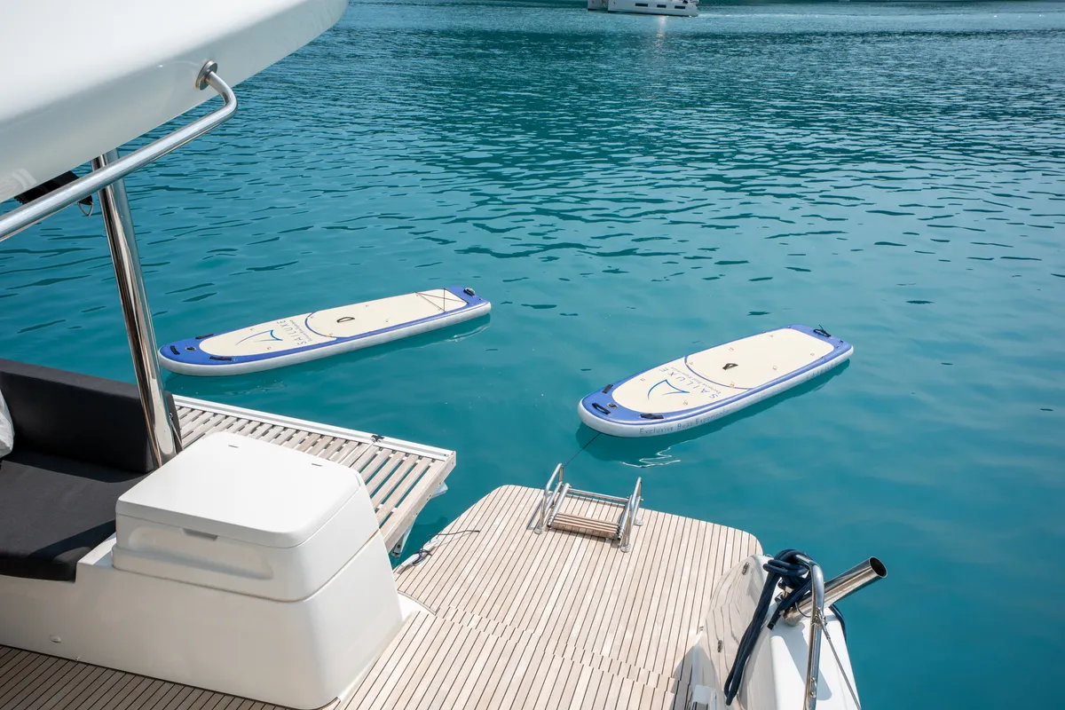 Exterior view of Sailuxe - Fichetto, a Lagoon 51 catamaran at Castellammare del Golfo, Italy