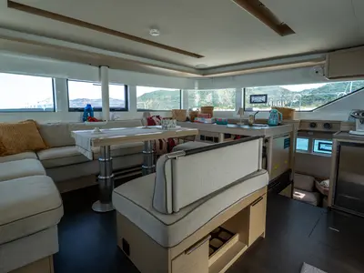Salon of Sailuxe - Fichetto, a Lagoon 51 catamaran at Castellammare del Golfo, Italy