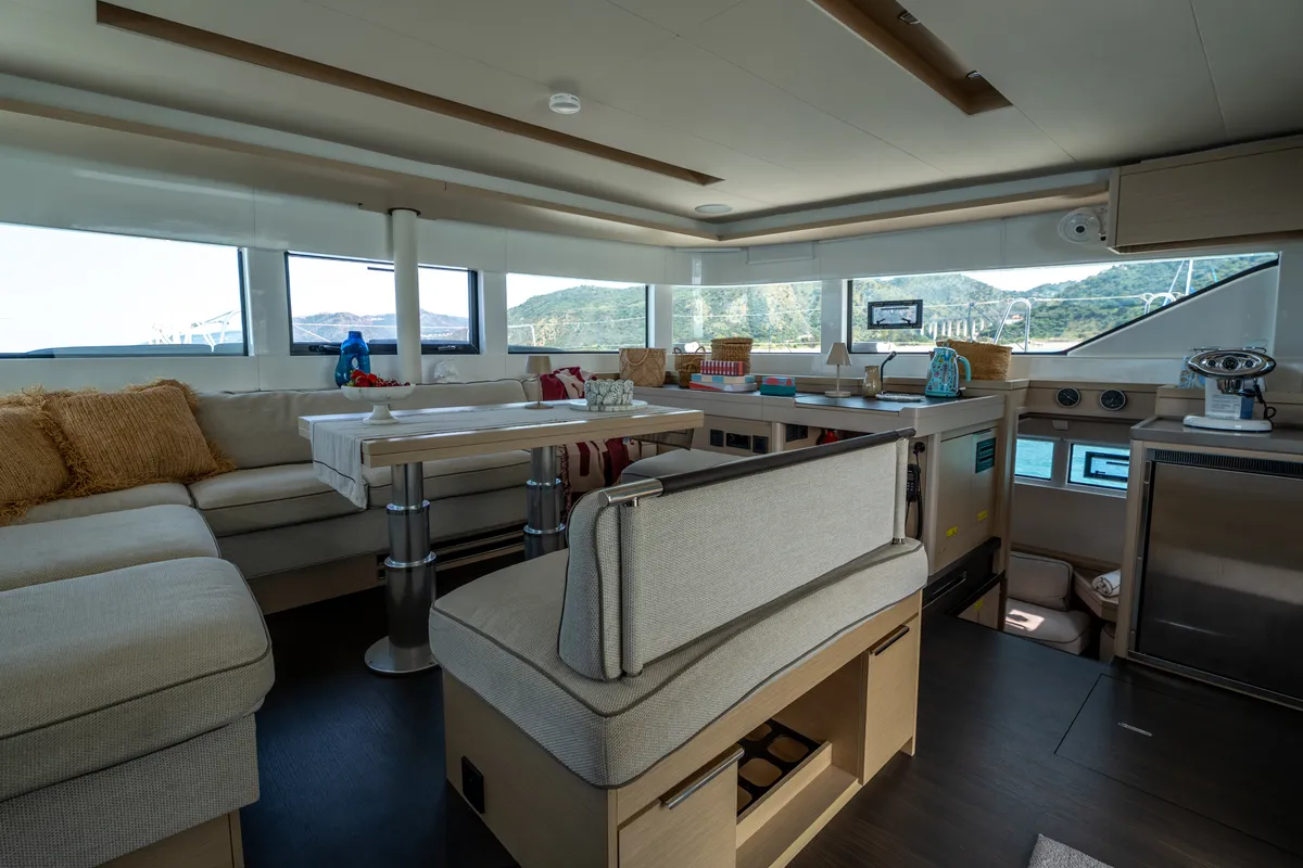 Salon of Sailuxe - Fichetto, a Lagoon 51 catamaran at Castellammare del Golfo, Italy