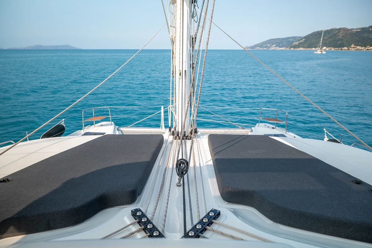 Deck of Sailuxe - Fichetto, a Lagoon 51 catamaran at Castellammare del Golfo, Italy