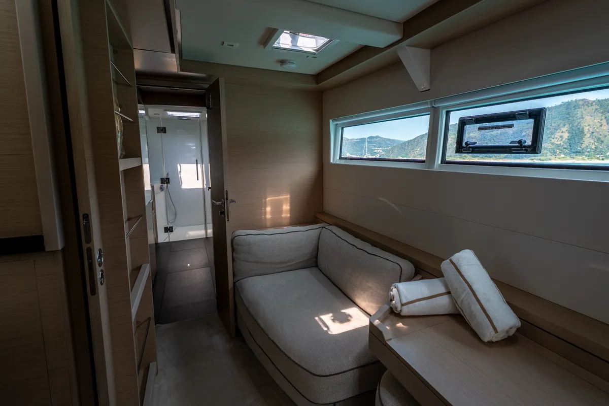 Salon of Sailuxe - Fichetto, a Lagoon 51 catamaran at Castellammare del Golfo, Italy