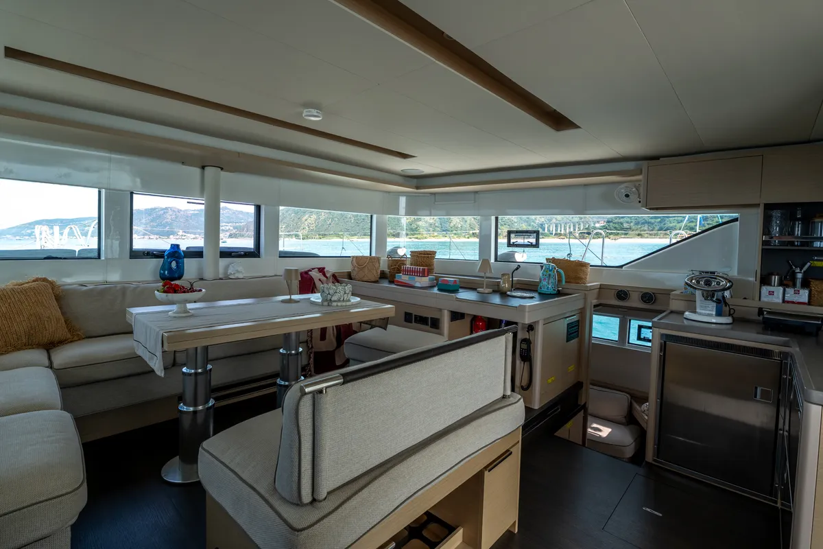 Salon of Sailuxe - Fichetto, a Lagoon 51 catamaran at Castellammare del Golfo, Italy