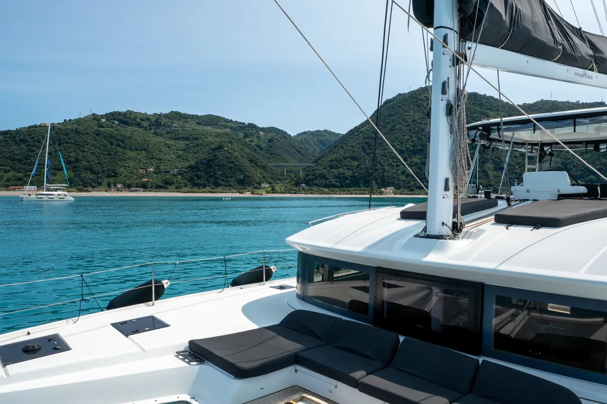 Cockpit of Sailuxe - Fichetto, a Lagoon 51 catamaran at Castellammare del Golfo, Italy