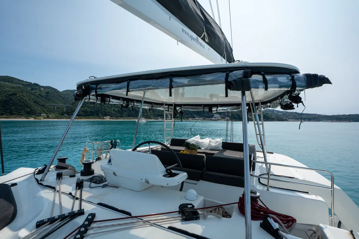 Head on Sailuxe - Fichetto, a Lagoon 51 catamaran at Castellammare del Golfo, Italy