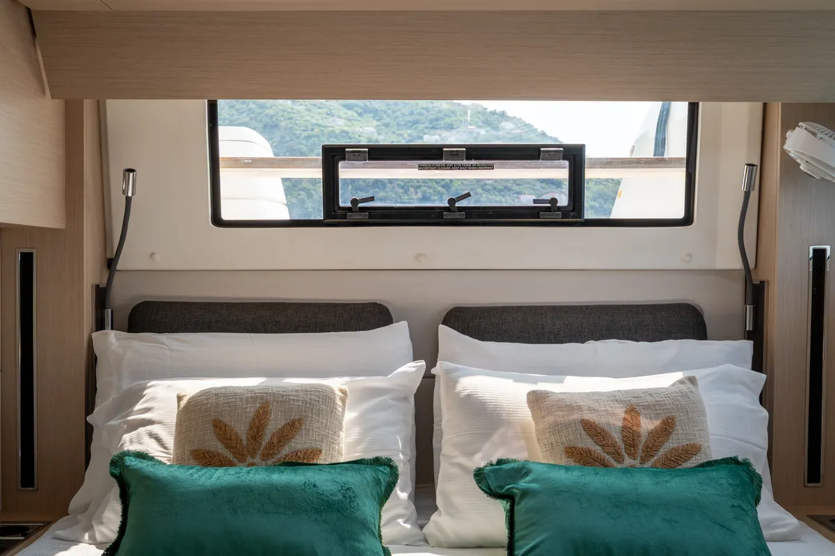 Deck of Sailuxe - Fichetto, a Lagoon 51 catamaran at Castellammare del Golfo, Italy