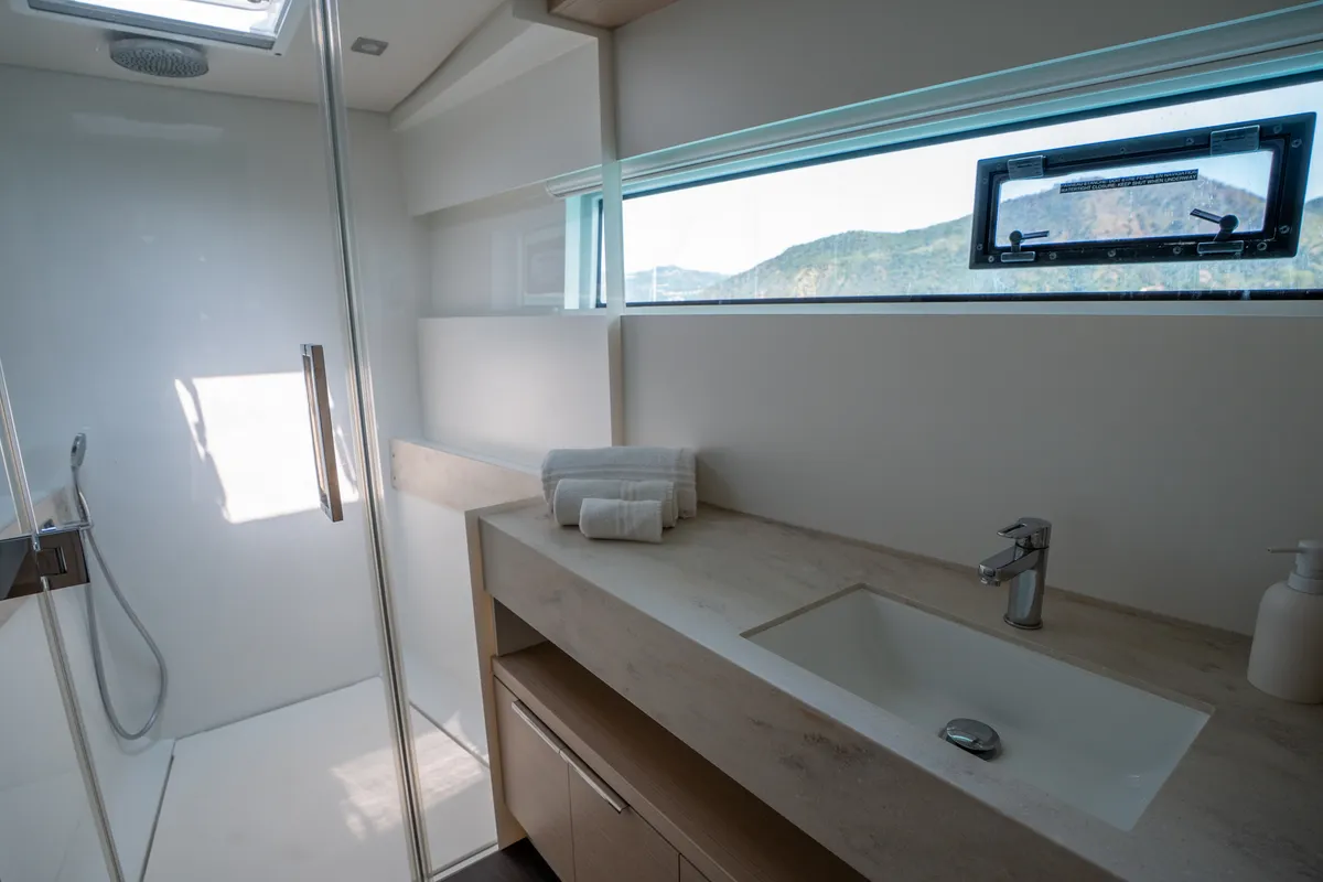 Deck of Sailuxe - Fichetto, a Lagoon 51 catamaran at Castellammare del Golfo, Italy