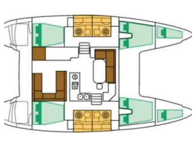 Floor plan of Anemoessa, a Lagoon 400 S2 catamaran at Athens, Greece
