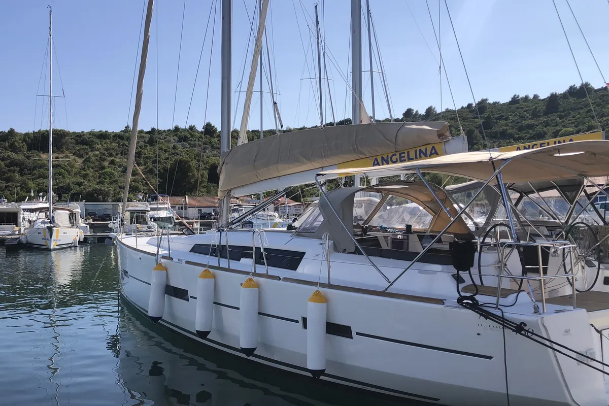 Exterior view of Good Luck, a Dufour 460 GL sailboat at Primošten, Croatia