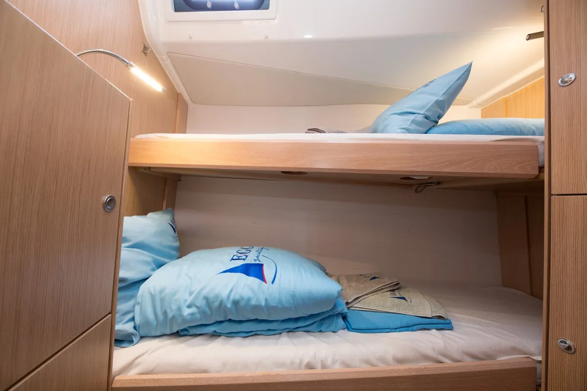Cabin on Bamboo, a Bavaria Cruiser 51 sailboat at Marmaris, Turkey