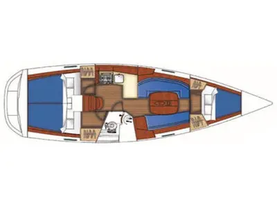 Floor plan of S/Y Ariadne, a Beneteau Oceanis 343 sailboat at Preveza, Greece