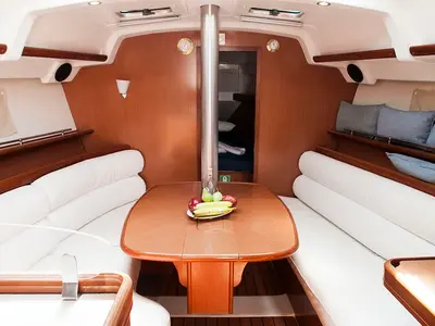 Salon of S/Y Ariadne, a Beneteau Oceanis 343 sailboat at Preveza, Greece
