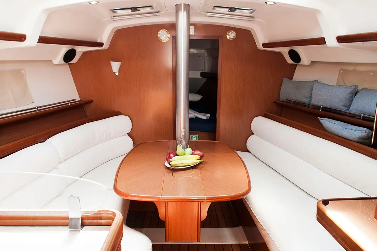 Salon of S/Y Ariadne, a Beneteau Oceanis 343 sailboat at Preveza, Greece