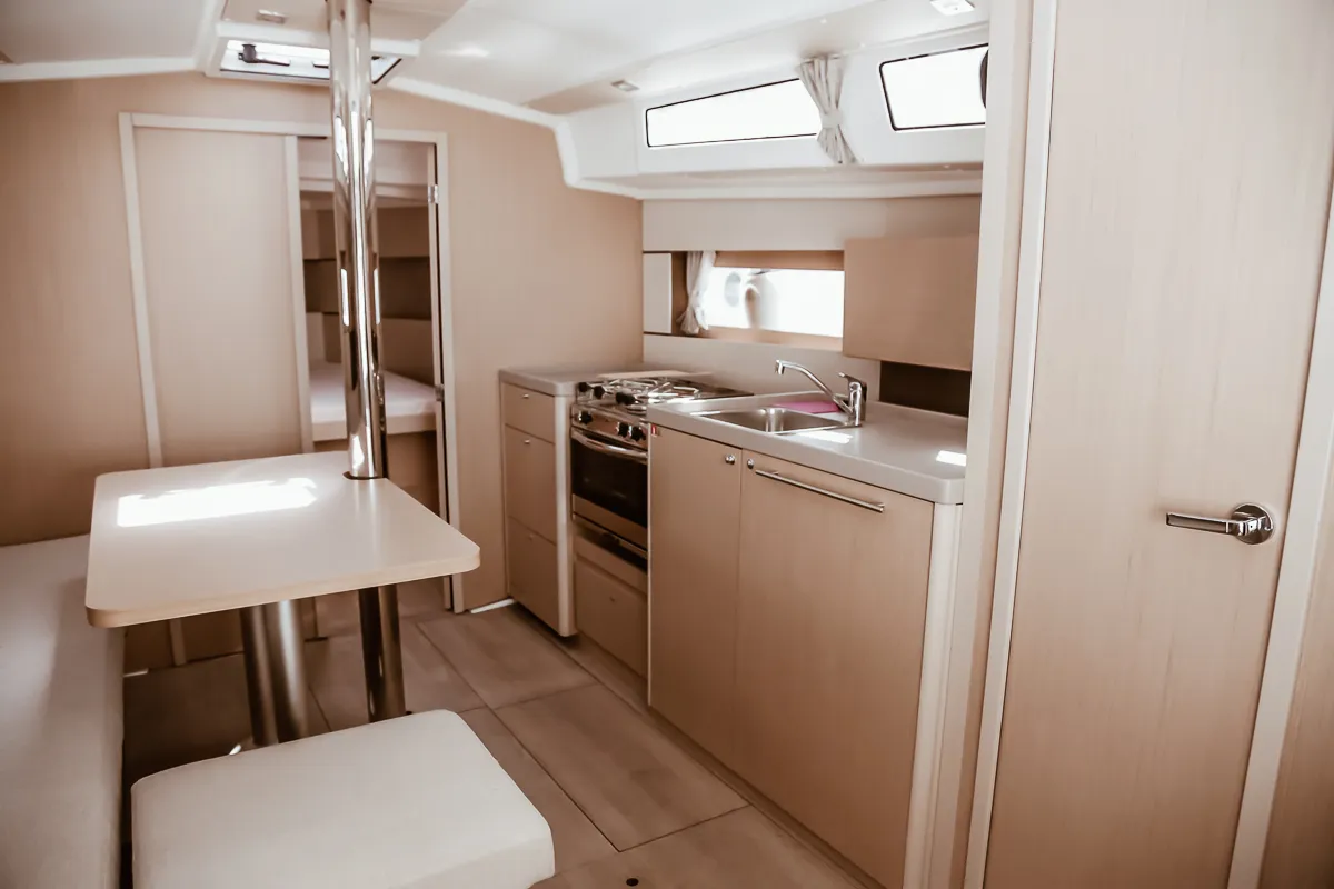 Galley of Sea Wolf, a Beneteau Oceanis 38.1 sailboat at Punta Ala, Italy