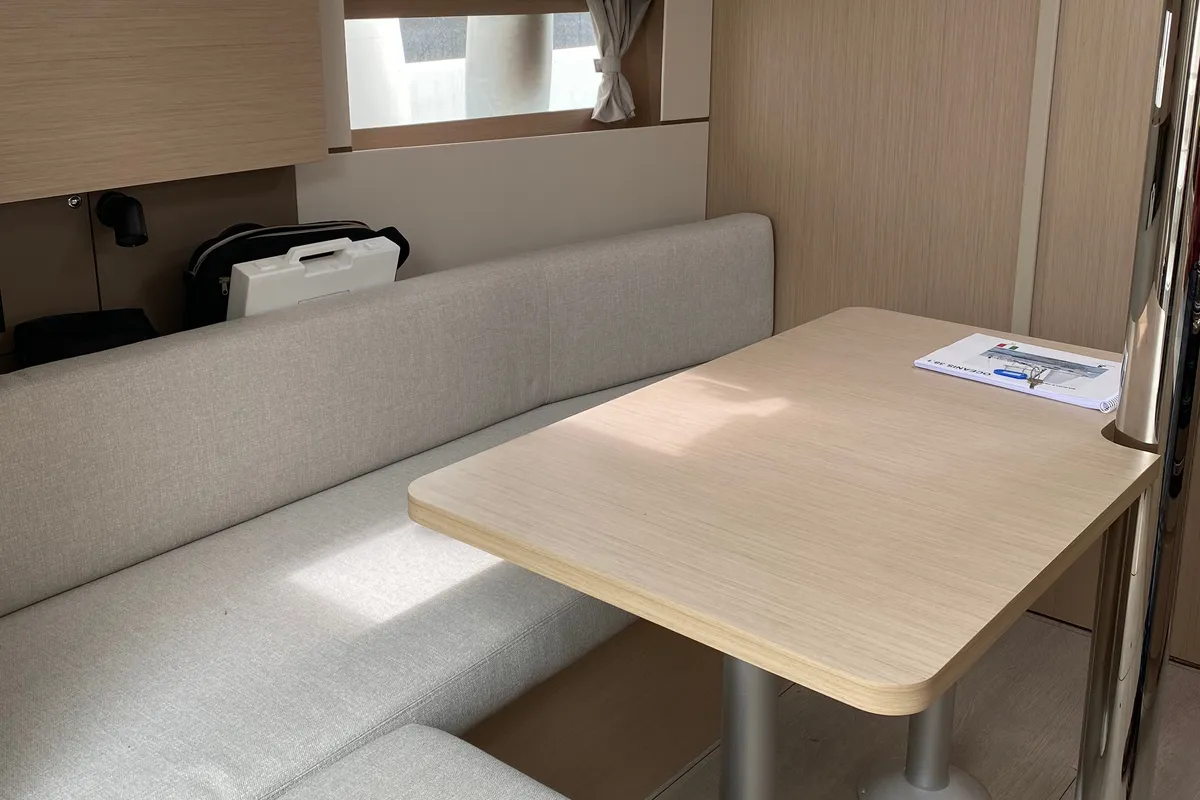 Salon of Sea Wolf, a Beneteau Oceanis 38.1 sailboat at Punta Ala, Italy