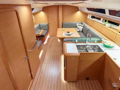 Salon of Kinthia, a Jeanneau Sun Odyssey 419 sailboat at Thessaloniki, Greece