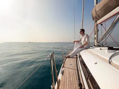 Deck of Kinthia, a Jeanneau Sun Odyssey 419 sailboat at Thessaloniki, Greece