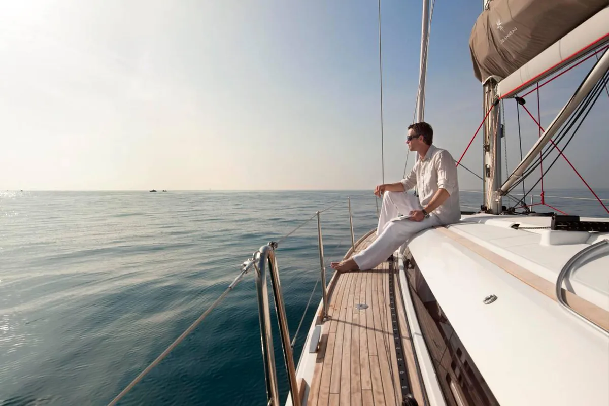 Deck of Kinthia, a Jeanneau Sun Odyssey 419 sailboat at Thessaloniki, Greece