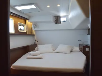 Cabin on ALKISTIS, a Lagoon 450 Fly catamaran at Athens, Greece