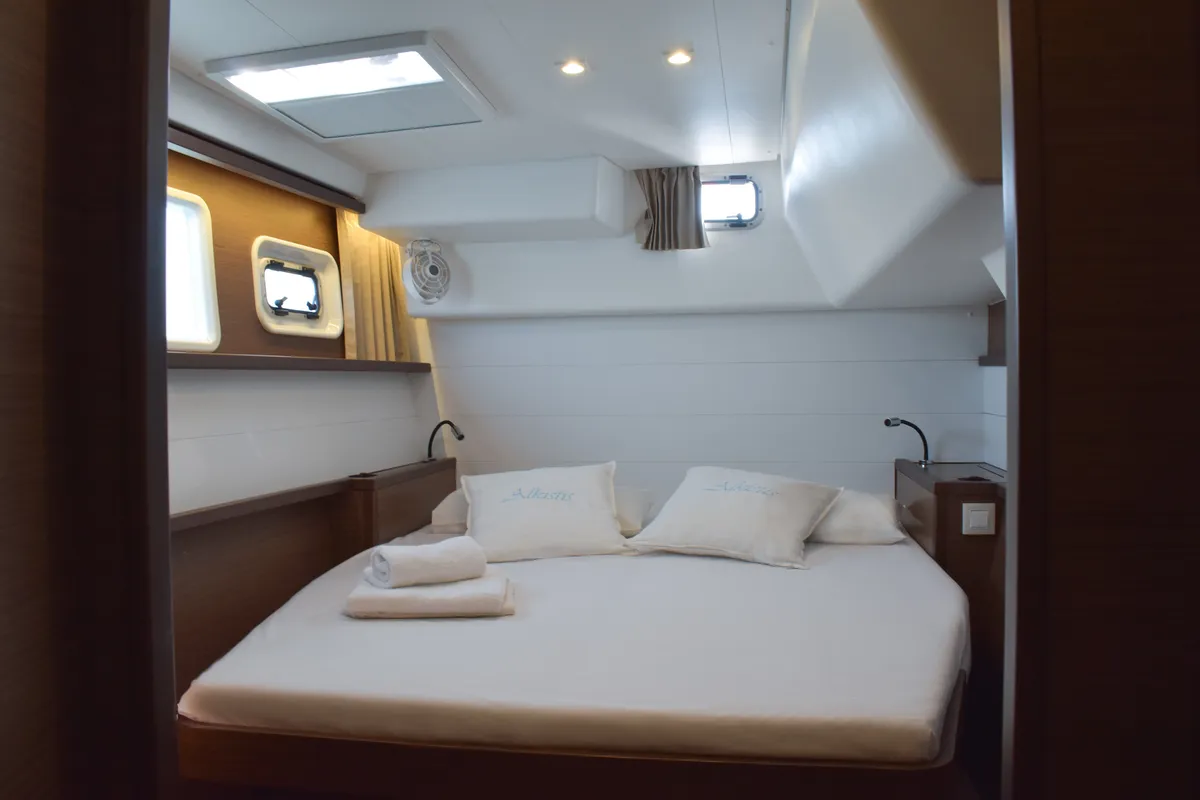 Cabin on ALKISTIS, a Lagoon 450 Fly catamaran at Athens, Greece
