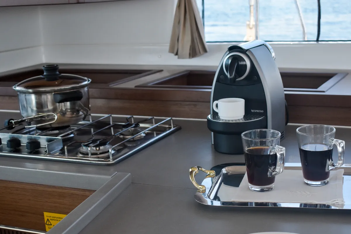 Galley of ALKISTIS, a Lagoon 450 Fly catamaran at Athens, Greece