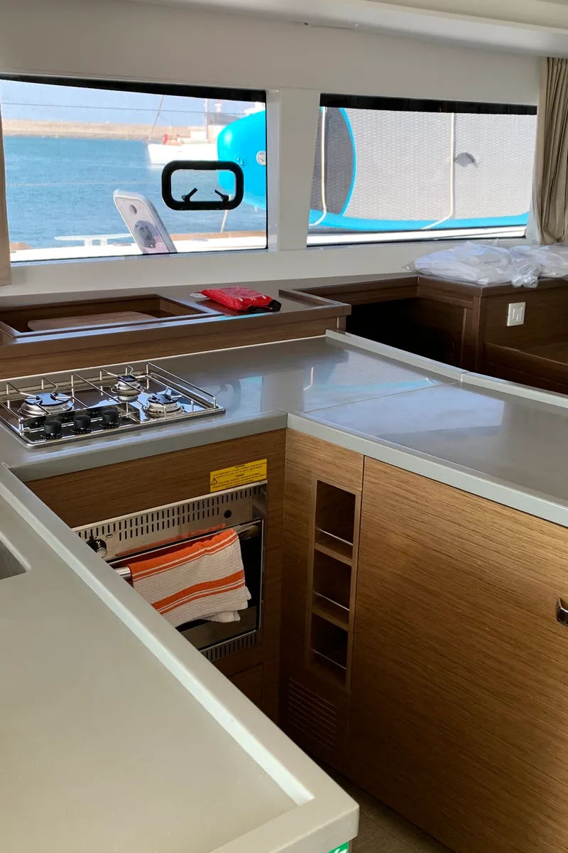Galley of ALKISTIS, a Lagoon 450 Fly catamaran at Athens, Greece