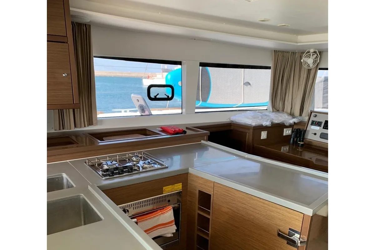 Galley of ALKISTIS, a Lagoon 450 Fly catamaran at Athens, Greece